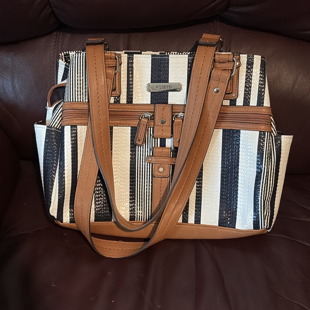 Blue and white with leather straps